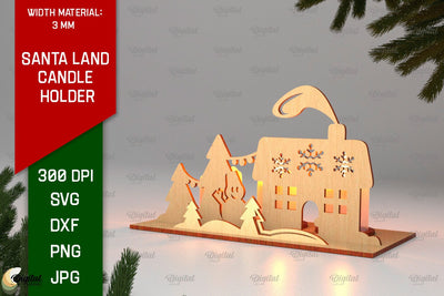 Santa Land Candle Holder Laser Cut. Christmas Decor SVG SVG Evgenyia Guschina 