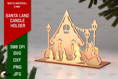Santa Land Candle Holder Laser Cut. Christmas Decor SVG SVG Evgenyia Guschina 