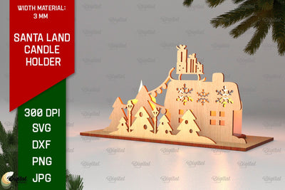 Santa Land Candle Holder Laser Cut. Christmas Decor SVG SVG Evgenyia Guschina 