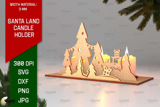 Santa Land Candle Holder Laser Cut. Christmas Decor SVG SVG Evgenyia Guschina 