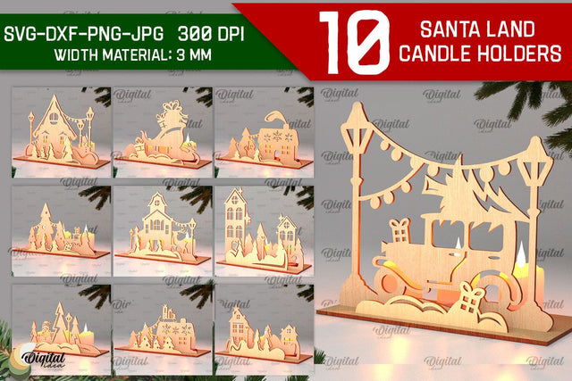 Santa Land Candle Holders Laser Cut Bundle. XMas Decor SVG SVG Evgenyia Guschina 