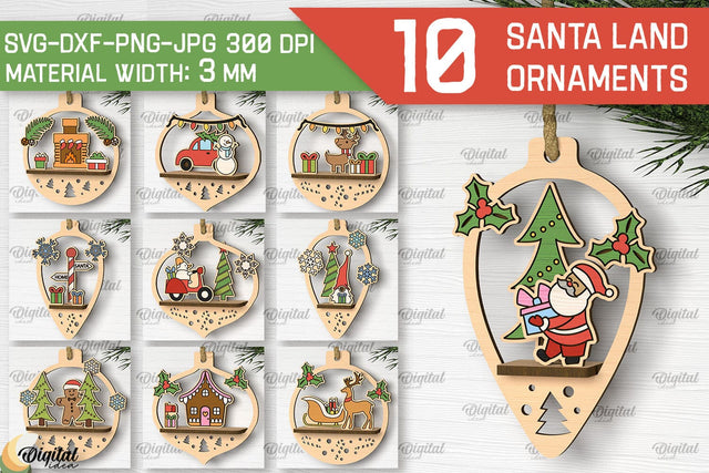 Santa Land Ornaments Laser Cut Bundle. Christmas Santa SVG SVG Evgenyia Guschina 