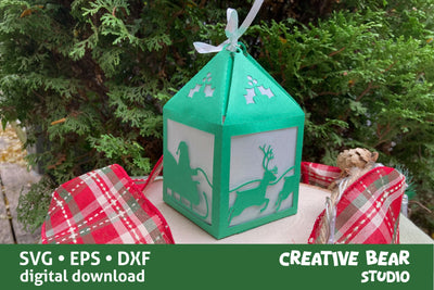 Santa Lantern with Reindeer SVG Creative Bear Studio 