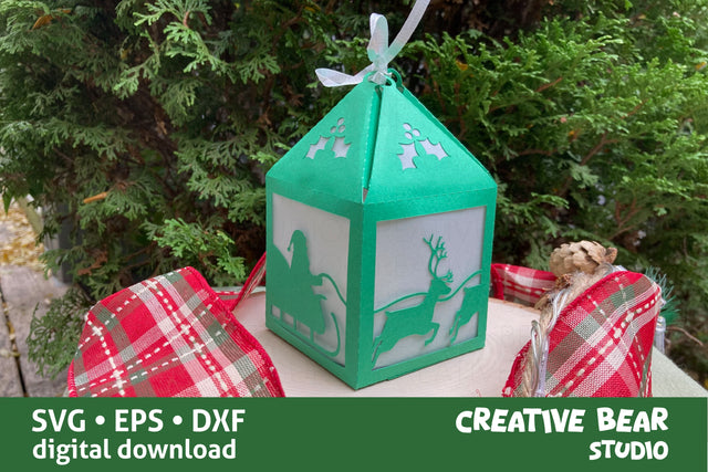 Santa Lantern with Reindeer SVG Creative Bear Studio 