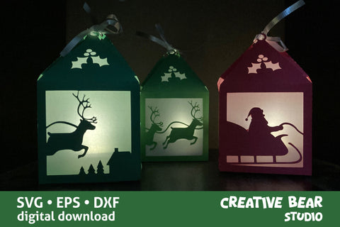 Santa Lantern with Reindeer SVG Creative Bear Studio 