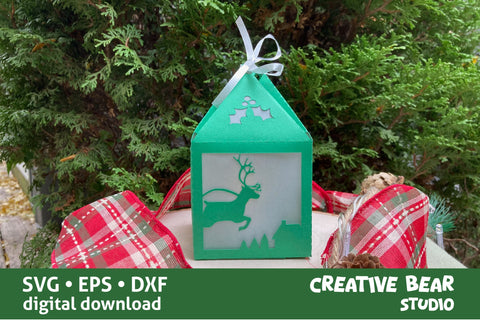 Santa Lantern with Reindeer SVG Creative Bear Studio 