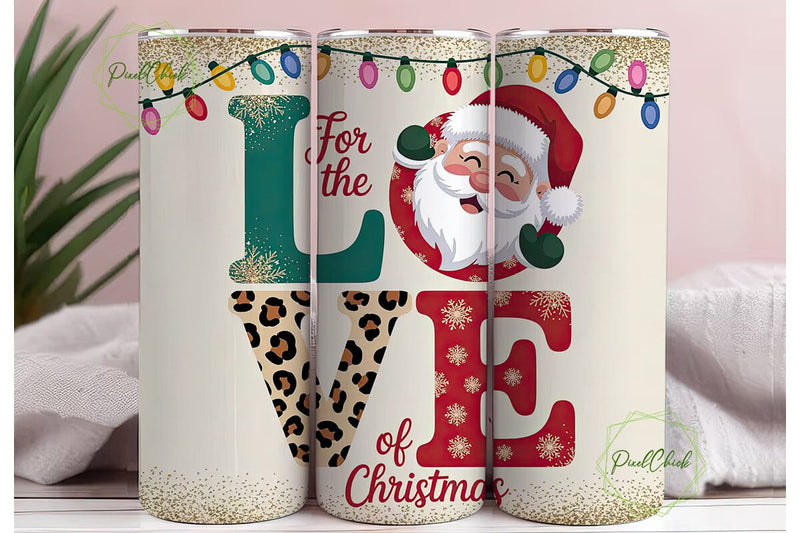 Santa LOVE Christmas 20oz Tumbler Wrap Sublimation PixelChick 