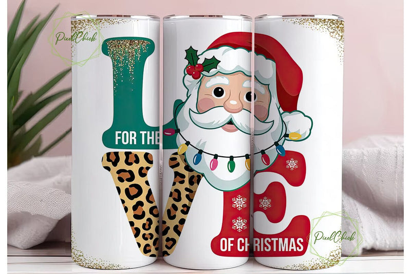 Santa LOVE Christmas 20oz Tumbler Wrap Sublimation PixelChick 