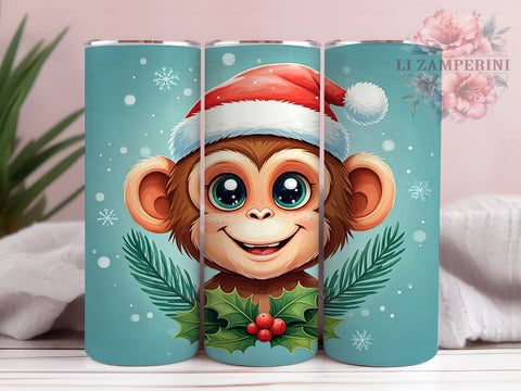 Santa Monkey Tumbler, Christmas Kids Gift, Cute Monkey Design, Sublimation PNG, 20oz Tumbler, Holiday Drinkware, Festive Decor, Monkey Lover Gift Sublimation Li Zamperini 