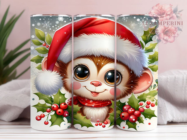 Santa Monkey Tumbler, Christmas Kids Gift, Cute Monkey Design, Sublimation PNG, 20oz Tumbler, Holiday Drinkware, Festive Decor, Monkey Lover Gift Sublimation Li Zamperini 