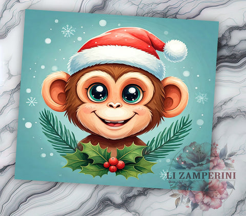 Santa Monkey Tumbler, Christmas Kids Gift, Cute Monkey Design, Sublimation PNG, 20oz Tumbler, Holiday Drinkware, Festive Decor, Monkey Lover Gift Sublimation Li Zamperini 