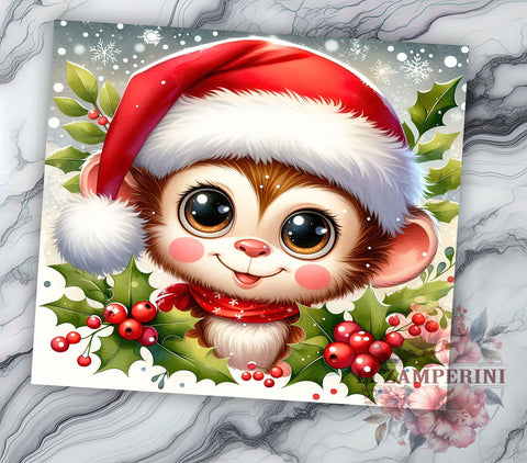Santa Monkey Tumbler, Christmas Kids Gift, Cute Monkey Design, Sublimation PNG, 20oz Tumbler, Holiday Drinkware, Festive Decor, Monkey Lover Gift Sublimation Li Zamperini 