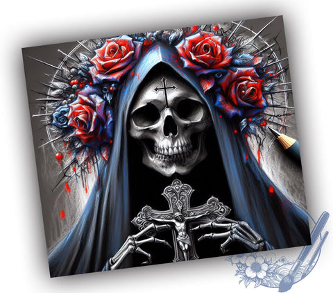 Santa Muerte Chicano Art Tumbler Wrap, Santa Muerte, Chicano Art, Tumbler Wrap, Sublimation Design, Mexican Culture, Day of the Dead, Spiritual Decor Sublimation ToriDesigns 