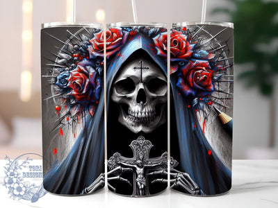 Santa Muerte Chicano Art Tumbler Wrap, Santa Muerte, Chicano Art, Tumbler Wrap, Sublimation Design, Mexican Culture, Day of the Dead, Spiritual Decor Sublimation ToriDesigns 