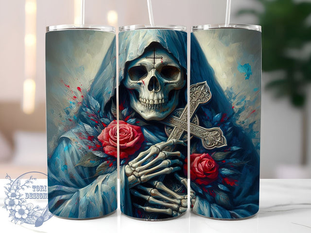 Santa Muerte Chicano Art Tumbler Wrap, Santa Muerte, Chicano Art, Tumbler Wrap, Sublimation Design, Mexican Culture, Day of the Dead, Spiritual Decor Sublimation ToriDesigns 