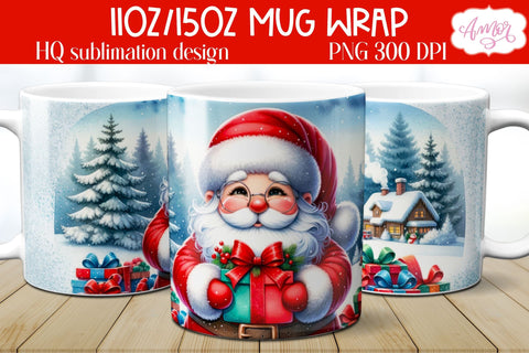 Santa mug wrap for sublimation | Christmas mug PNG Sublimation Amorclipart 