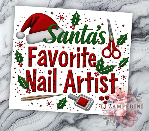 Santa Nail Artist Christmas Tumbler Wrap, Nail Artist Tumbler, 20oz Sublimation Wrap, Christmas Tumbler, Holiday Gift Tumbler, Nail Tech Gift, Festive Tumbler Design Sublimation Li Zamperini 