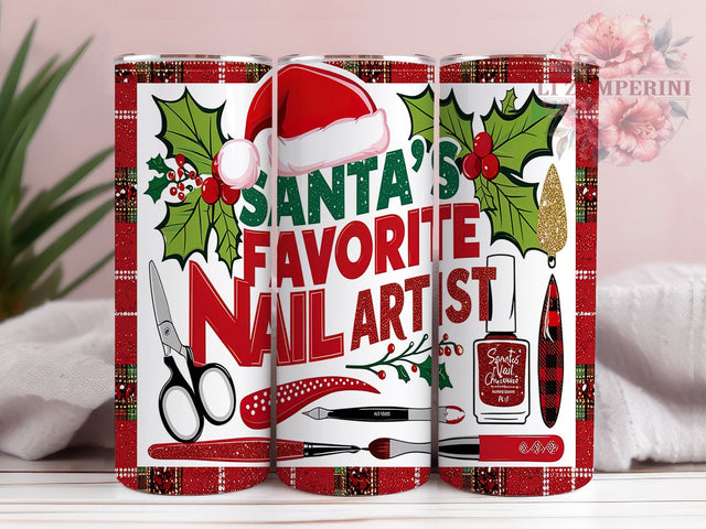 Santa Nail Artist Christmas Tumbler Wrap, Nail Artist Tumbler, 20oz Sublimation Wrap, Christmas Tumbler, Holiday Gift Tumbler, Nail Tech Gift, Festive Tumbler Design Sublimation Li Zamperini 