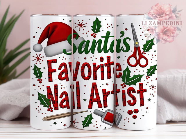 Santa Nail Artist Christmas Tumbler Wrap, Nail Artist Tumbler, 20oz Sublimation Wrap, Christmas Tumbler, Holiday Gift Tumbler, Nail Tech Gift, Festive Tumbler Design Sublimation Li Zamperini 
