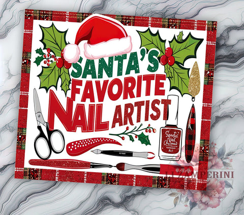 Santa Nail Artist Christmas Tumbler Wrap, Nail Artist Tumbler, 20oz Sublimation Wrap, Christmas Tumbler, Holiday Gift Tumbler, Nail Tech Gift, Festive Tumbler Design Sublimation Li Zamperini 