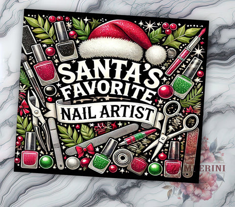 Santa Nail Artist Christmas Tumbler Wrap, Nail Artist Tumbler, 20oz Sublimation Wrap, Christmas Tumbler, Holiday Gift Tumbler, Nail Tech Gift, Festive Tumbler Design Sublimation Li Zamperini 