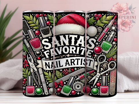 Santa Nail Artist Christmas Tumbler Wrap, Nail Artist Tumbler, 20oz Sublimation Wrap, Christmas Tumbler, Holiday Gift Tumbler, Nail Tech Gift, Festive Tumbler Design Sublimation Li Zamperini 