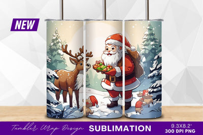 Santa offers treats to reindeer winter scene Sublimation Regulrcrative 