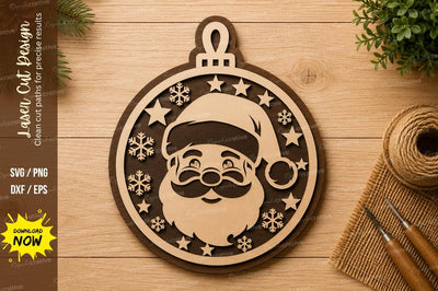 Santa Ornament Circle Laser Cut SVG Design SVG Regulrcrative 