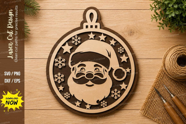 Santa Ornament Circle Laser Cut SVG Design SVG Regulrcrative 
