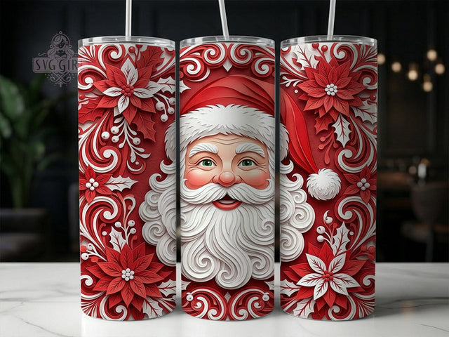 Santa Paper Cut Floral 20oz Tumbler, Santa Paper Cut, Paper Cut Floral, Santa Tumbler, 20oz Tumbler, Floral Santa, Christmas Tumbler, Tumbler Wrap Sublimation SvggirlplusArt 