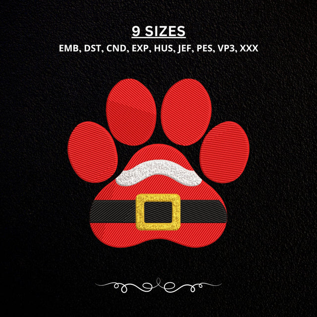 Santa Paw Print Embroidery Design – Christmas Dog Paw Machine Embroidery File, Santa Claus Pet Paw Holiday Design Embroidery/Applique DESIGNS PatternFeed8 