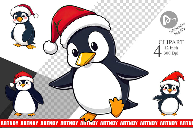 Santa Penguin Clipart Sublimation artnoy 