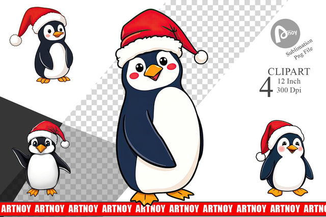 Santa Penguin Clipart Sublimation artnoy 