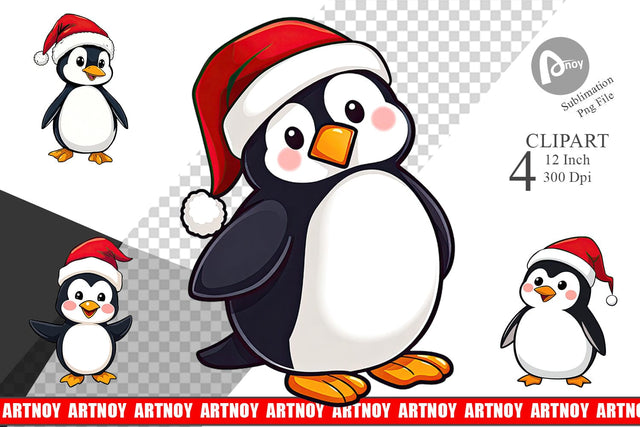 Santa Penguin Clipart Sublimation artnoy 