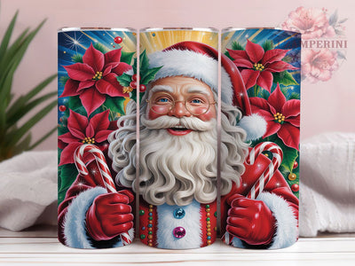 Santa Poinsettia Candy Cane Tumbler, Candy Cane Christmas Wrap, Festive Santa Sublimation, Holiday Floral Cup, 20Oz Skinny Tumbler Wrap, Jolly Santa Mug, Traditional Christmas Design Sublimation Li Zamperini 
