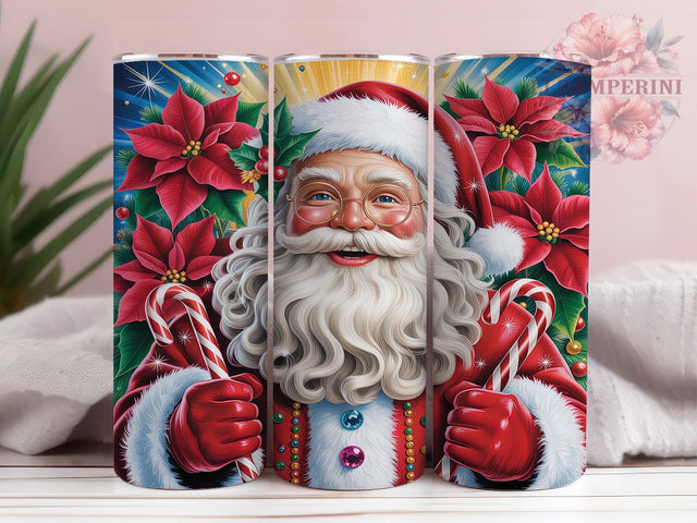 Santa Poinsettia Candy Cane Tumbler, Candy Cane Christmas Wrap, Festive Santa Sublimation, Holiday Floral Cup, 20Oz Skinny Tumbler Wrap, Jolly Santa Mug, Traditional Christmas Design Sublimation Li Zamperini 