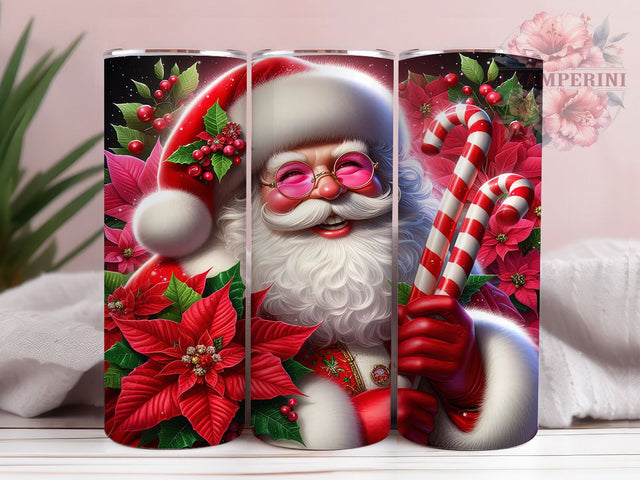 Santa Poinsettia Candy Cane Tumbler, Candy Cane Christmas Wrap, Festive Santa Sublimation, Holiday Floral Cup, 20Oz Skinny Tumbler Wrap, Jolly Santa Mug, Traditional Christmas Design Sublimation Li Zamperini 