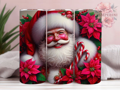 Santa Poinsettia Candy Cane Tumbler, Candy Cane Christmas Wrap, Festive Santa Sublimation, Holiday Floral Cup, 20Oz Skinny Tumbler Wrap, Jolly Santa Mug, Traditional Christmas Design Sublimation Li Zamperini 