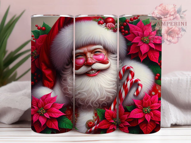Santa Poinsettia Candy Cane Tumbler, Candy Cane Christmas Wrap, Festive Santa Sublimation, Holiday Floral Cup, 20Oz Skinny Tumbler Wrap, Jolly Santa Mug, Traditional Christmas Design Sublimation Li Zamperini 