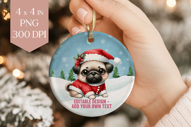 Santa Pug Ornament PNG – Cute Christmas Dog Clipart Sublimation BijouBay 