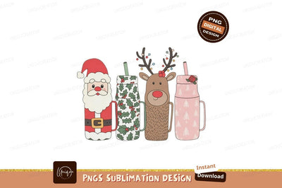 Santa reindeer and festive mugs christmas Sublimation Designangry 