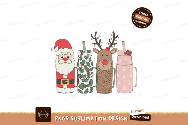 Santa reindeer and festive mugs christmas Sublimation Designangry 