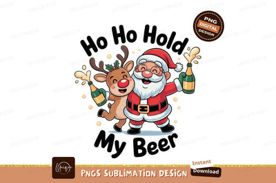 Santa reindeer celebrating with champagne christmas Sublimation Designangry 