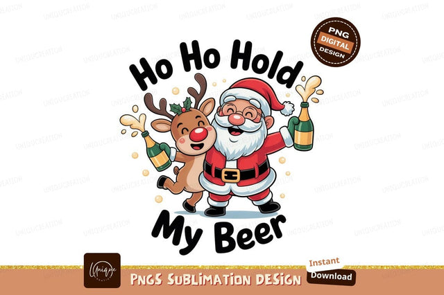 Santa reindeer celebrating with champagne christmas Sublimation Designangry 