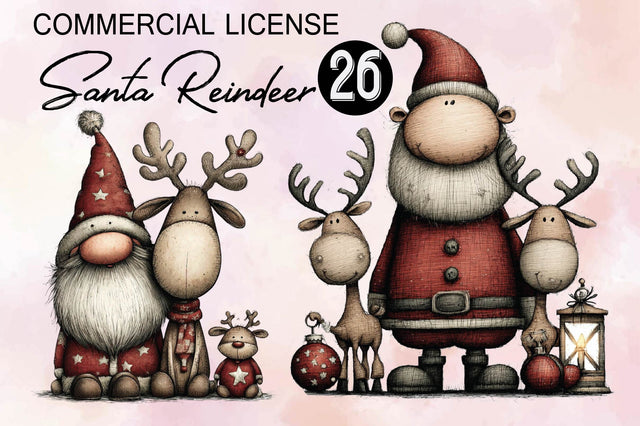 Santa Reindeer Christmas Clipart Bundle. Sublimation SVGArt 