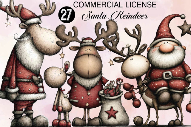 Santa Reindeer Christmas Clipart Bundle. Sublimation SVGArt 