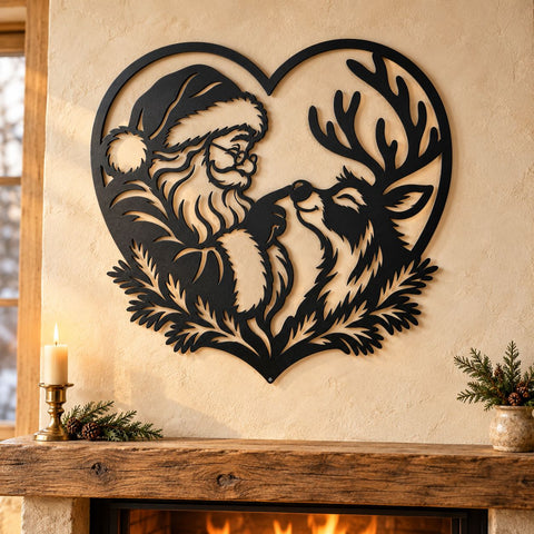 Santa Reindeer Heart Laser SVG | Christmas Love Metal Wall Art DXF | Santa Reindeer Nose Boop | Holiday Plasma Cutting File SVG HappyDesignStudio 