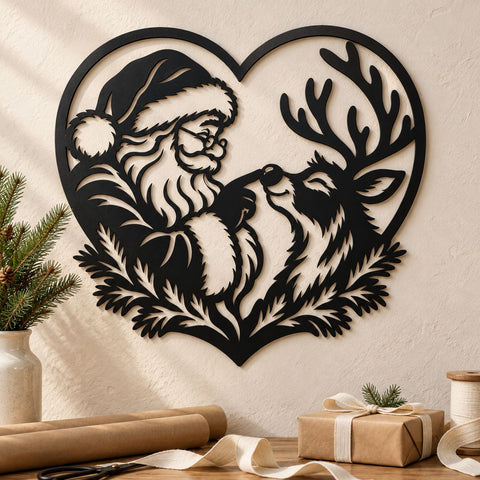 Santa Reindeer Heart Laser SVG | Christmas Love Metal Wall Art DXF | Santa Reindeer Nose Boop | Holiday Plasma Cutting File SVG HappyDesignStudio 