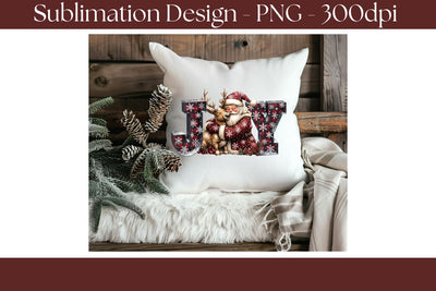 Santa & Reindeer Joy Sublimation PNG, Rustic Buffalo Plaid Christmas Design Sublimation Keepsake Treasures Designs LLC. 
