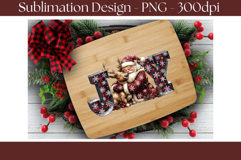 Santa & Reindeer Joy Sublimation PNG, Rustic Buffalo Plaid Christmas Design Sublimation Keepsake Treasures Designs LLC. 
